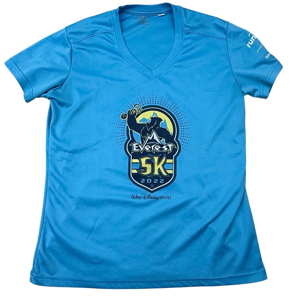 runDisney Expedition Everest 5K 2022 Shirt Womens Medium Blue Performance V-Neck